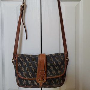Dooney and Bourke leather and denim crossbody saddle bag